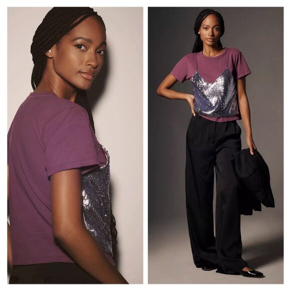 NWT Le Superbe Birdie Sequin Tee - Picture 2 of 5